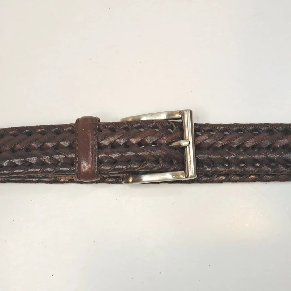 Roundtree & Yorke Mens Braided Brown Genuine Leather Belt Size 52 MB5053B 200